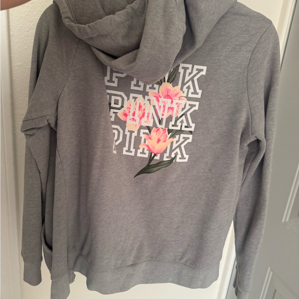 Gray PINK Victoria's Secret / Pink zip up jacket with Floral Design